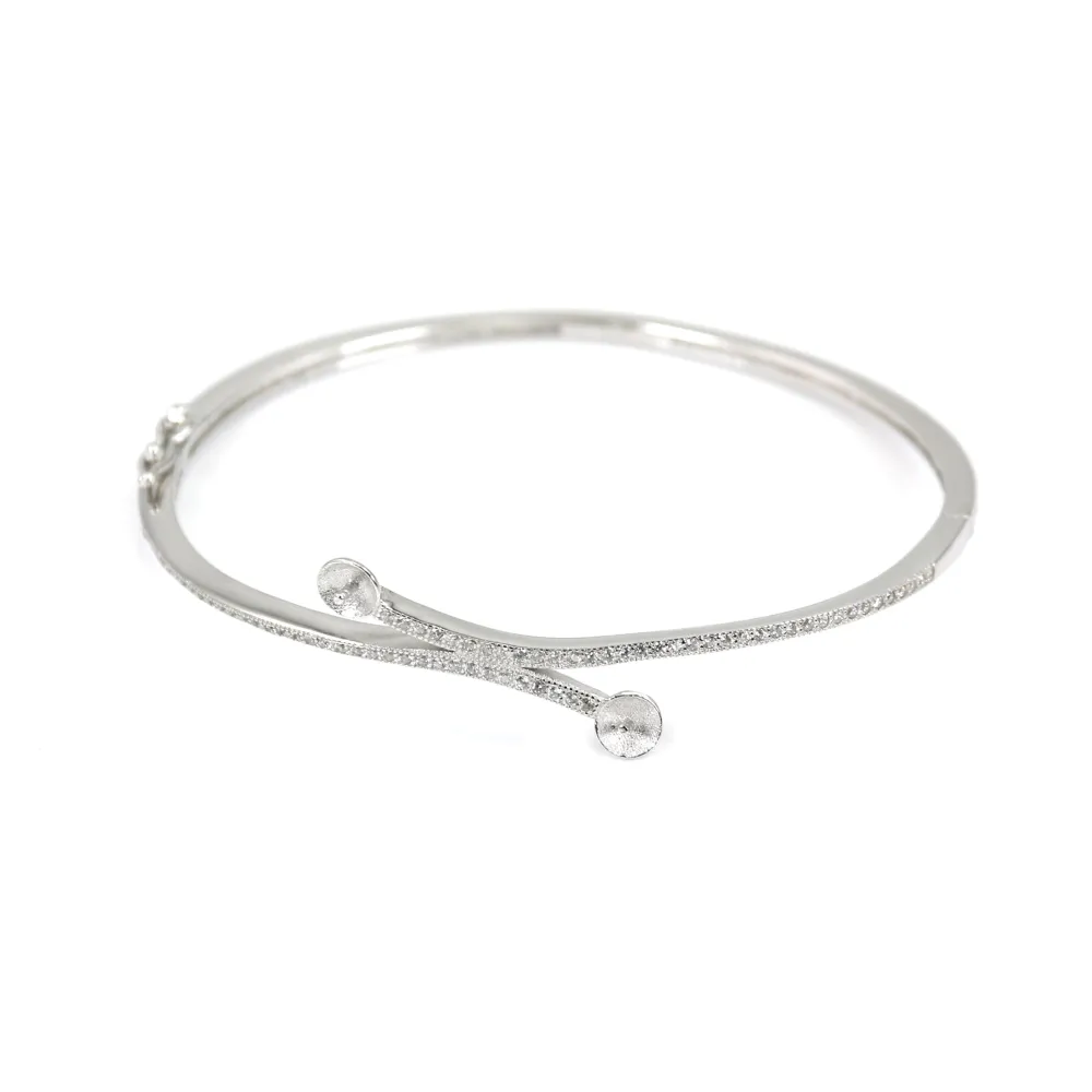 Rhodium 925 sterling silver 60mm bangle for half-driled beads x 1pc