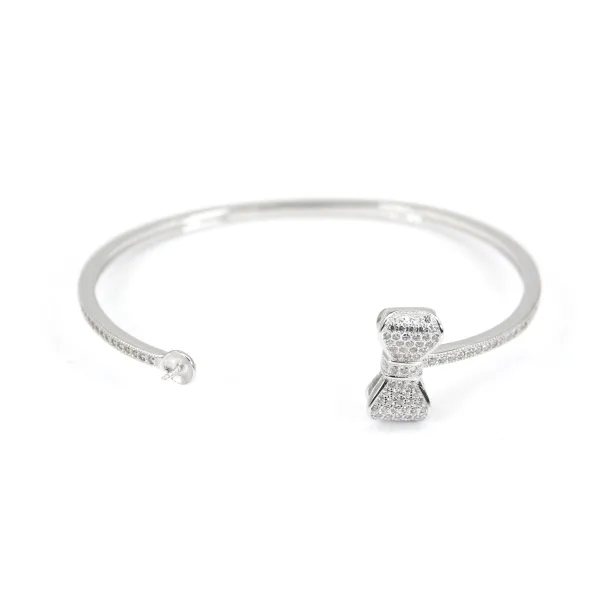 Argent 925 rhodié avec zirconium bracelet réglable pour perles semi percée 58mm x 1pc