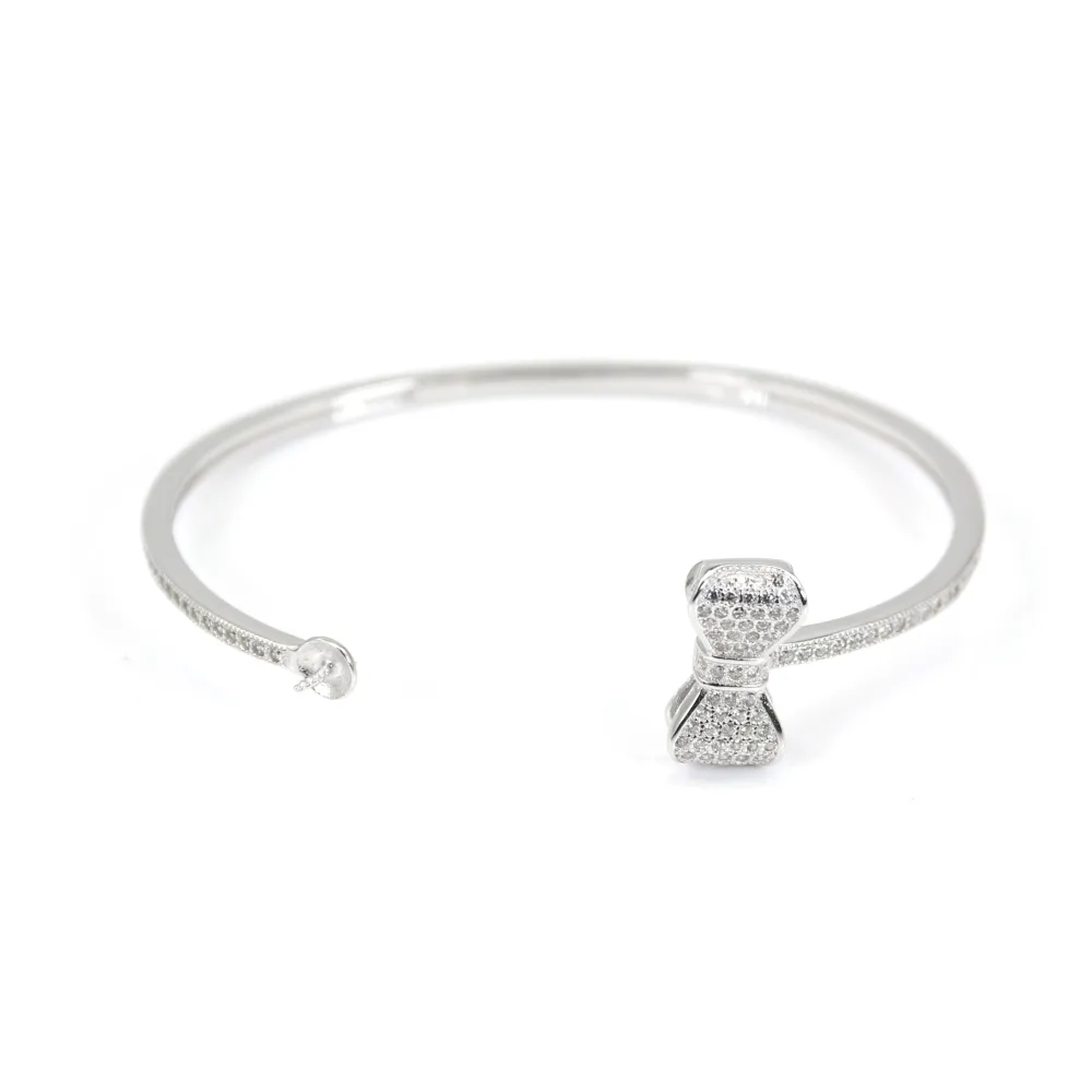 Argent 925 rhodié avec zirconium bracelet réglable pour perles semi percée 58mm x 1pc