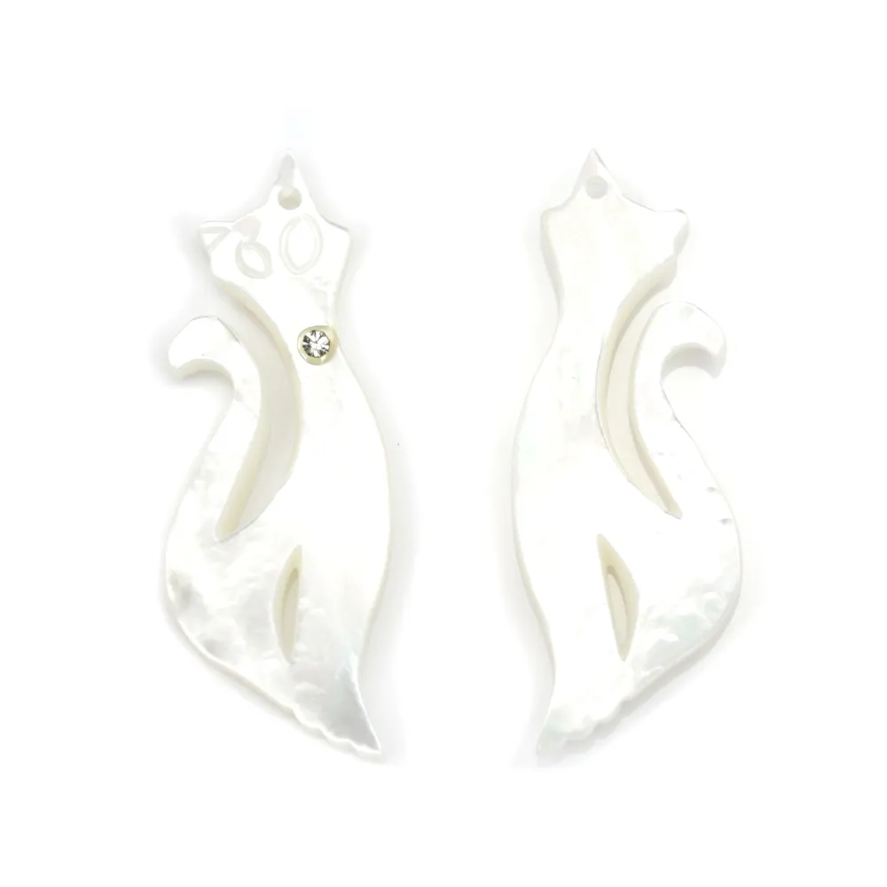 Nacre blanc en Chat avec Oxyde Zirconium 9x25mm x 1pc