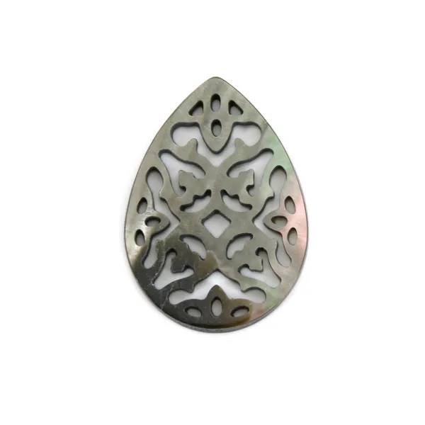 Grey mother of pearl openwork drop 18x25mm x 1pc