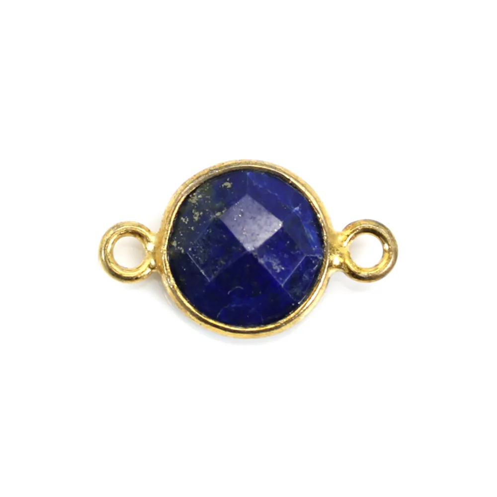 Lapis lazuli de forme ronde, 2 anneaux, serti en argent 925 doré à l'or fin, 9mm x 1pc