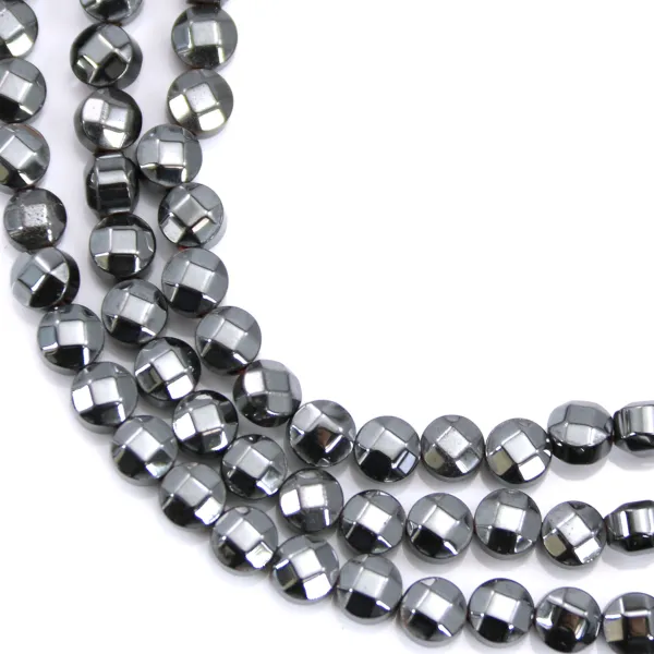 Hématite, de forme ronde plate facetté, 4mm x 40cm