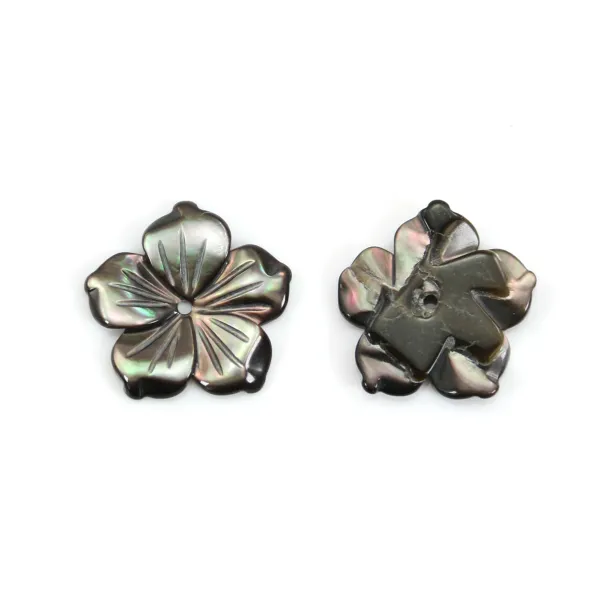Nacre grise en forme de fleur à 5 pétales 15mm x 1pc