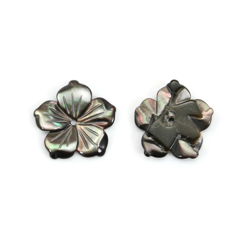 Nacre grise en forme de fleur à 5 pétales 15mm x 1pc