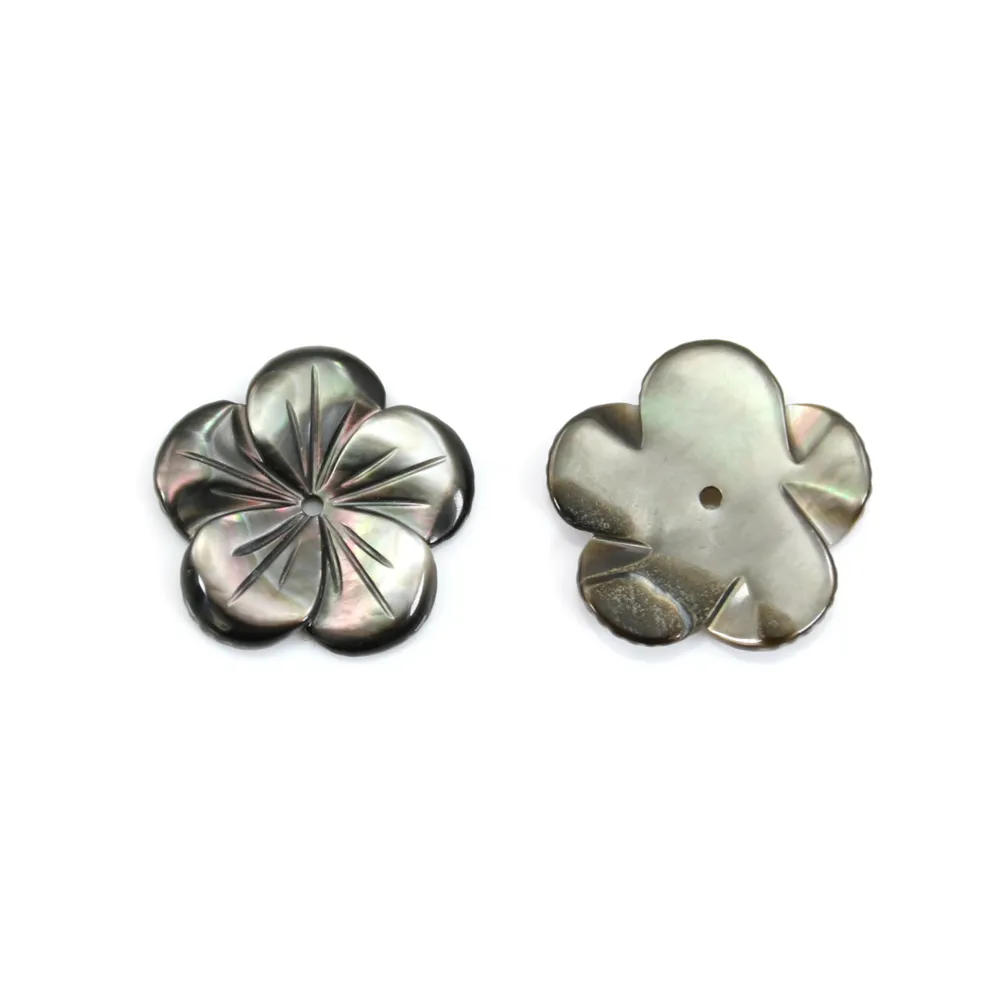 Nacre grise en forme de fleur à 5 pétales 15mm x 1pc