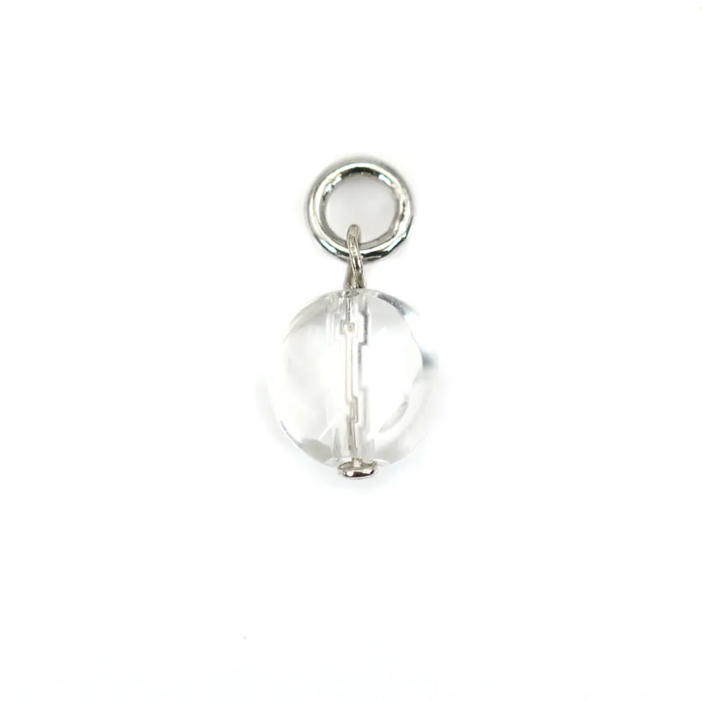 Cristal de Rocha Charm Redondo Plano 6mm Prata Ródio x 1pc