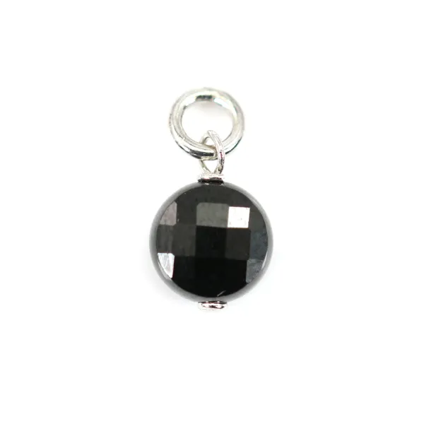 Spinello nero Charm rotondo piatto sfaccettato 6 mm - Argento rodiato x 1 pz