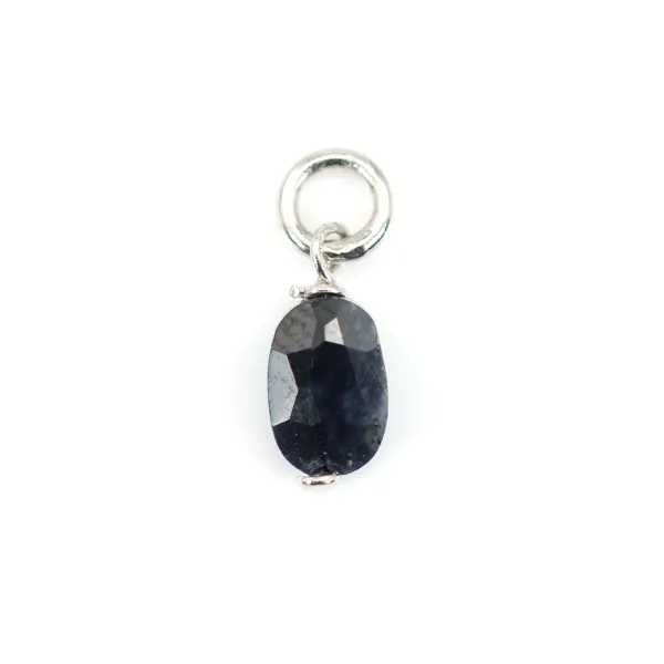 Breloque Saphir ovale facetté 4x6mm - Argent Rhodié  x 1pc