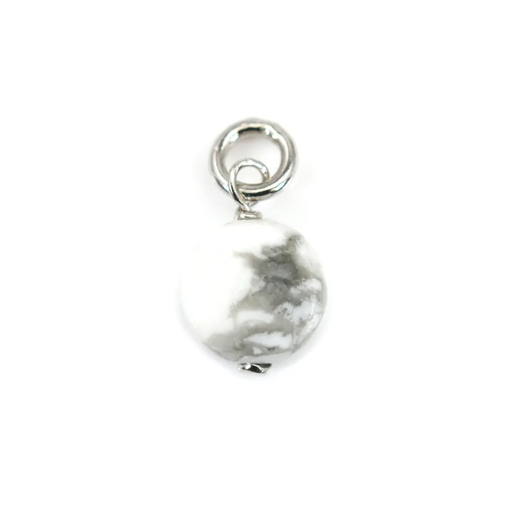 Charm Howlite rotondo piatto 6 mm - Argento rodiato x 1 pz