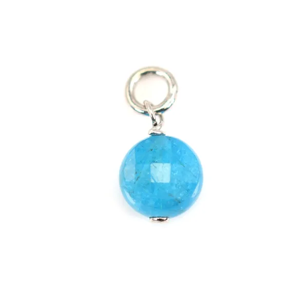 Apatite Charm rotondo piatto 6mm Argento rodio x 1pc