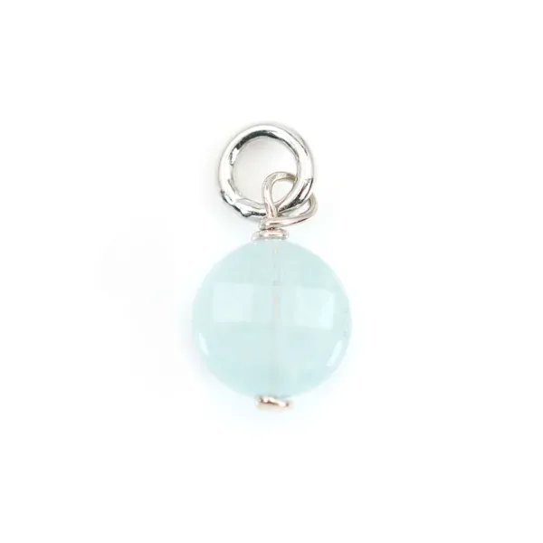 Dije Aguamarina Redondo Facetado Plano 6mm - Plata Rodio x 1pc