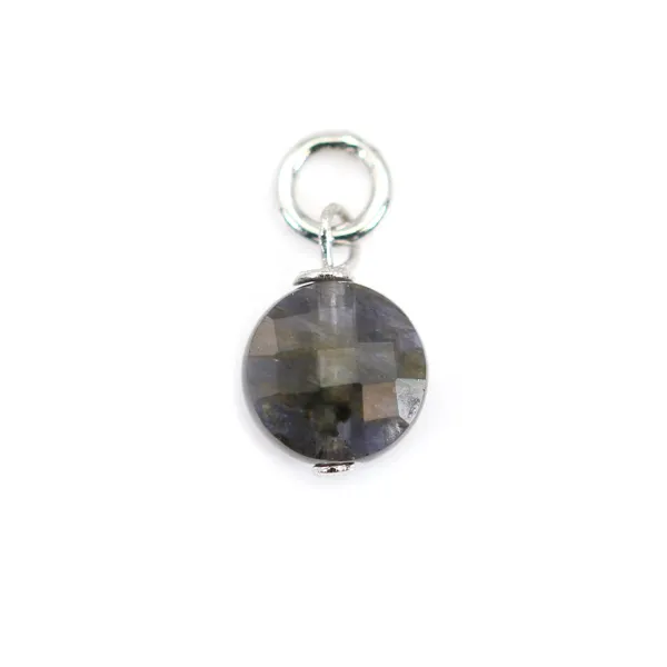 Cordierite (Iolite) tonda piatta sfaccettata Charm 6 mm - Argento rodiato x 1 pz
