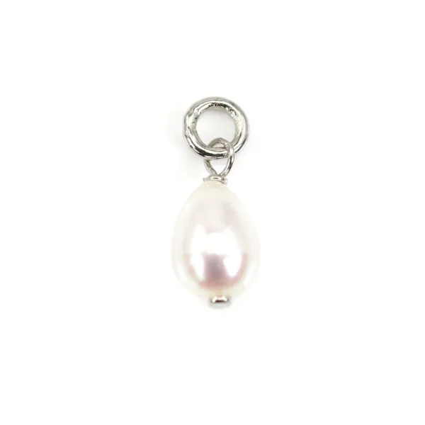 Breloque Perle de culture goutte 5x7mm - Argent rhodié x 1pc