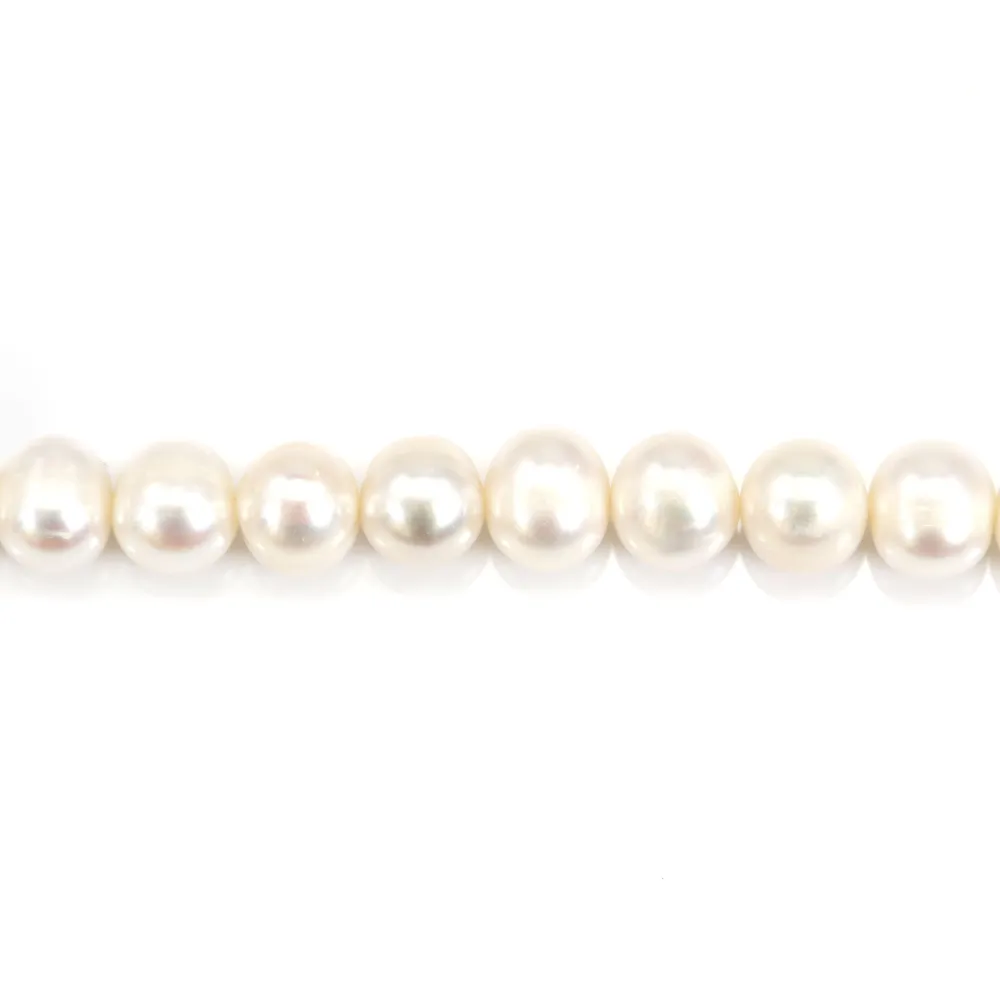 Perles de culture d'eau douce, blanche, ronde, 8.5-9.5mm x 39cm