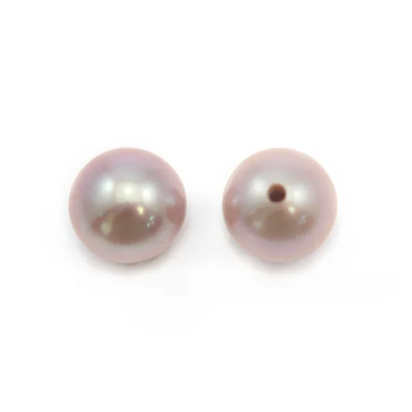 Perle de culture d'eau douce mauve, ronde half-percée 6-6.5mm x 2pcs