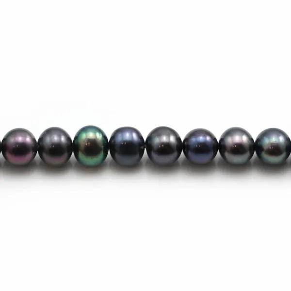 Perles d'eau douce rondes violacé foncé 7-8mm x 6pcs