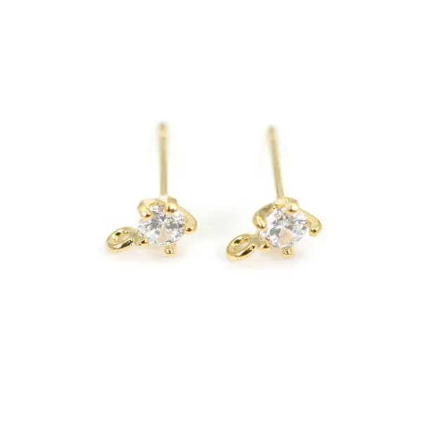 Clous d'oreille rond 5mm plaqué par "flash" or sur laiton  x 2pcs