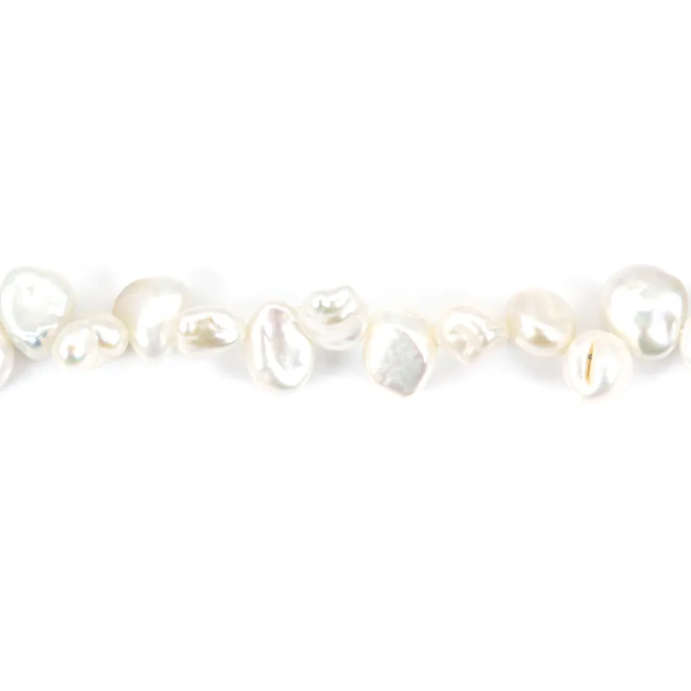 Perle de culture d'eau douce, blanche, keshi, 8-10mm x 39cm