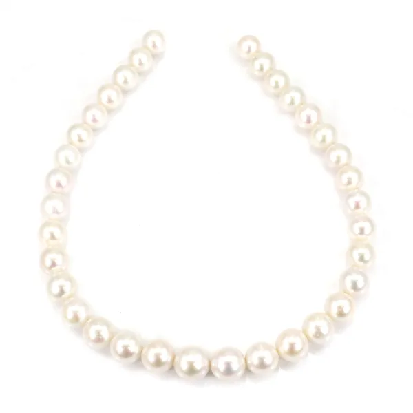 Perla di coltura d'acqua dolce, bianca, rotonda, dimensione sfumata 11-13 mm, AA x 40 cm