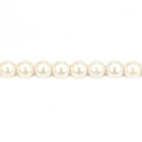 Freshwater cultured pearl, white, round, gradient in size 9-10mm x 40cm