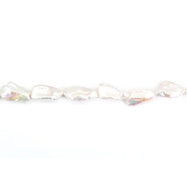Perla coltivata d'acqua dolce, bianca, keshi barocco, 12-14 mm x 38 cm