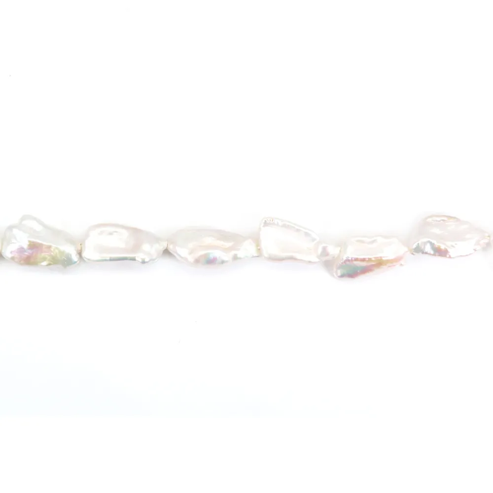 Perle de culture d'eau douce, blanche, keshi, 12-14mm x 38cm