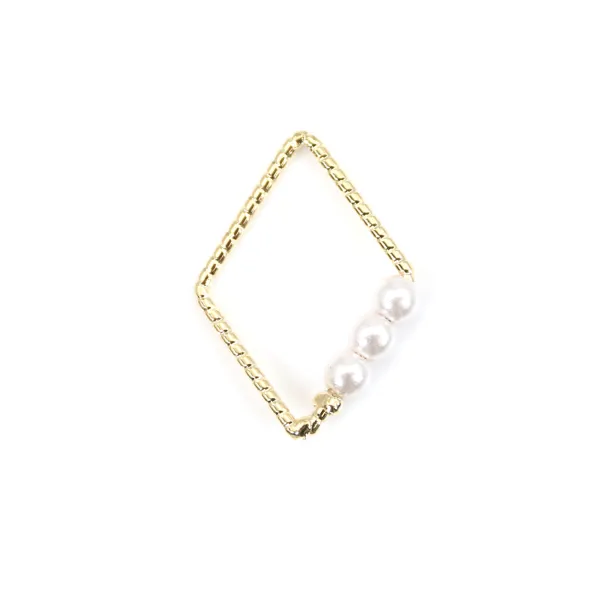 Intercalaire breloque en forme losange 14.5x20mm, doré sua laiton avec perle nacré x 2pcs 