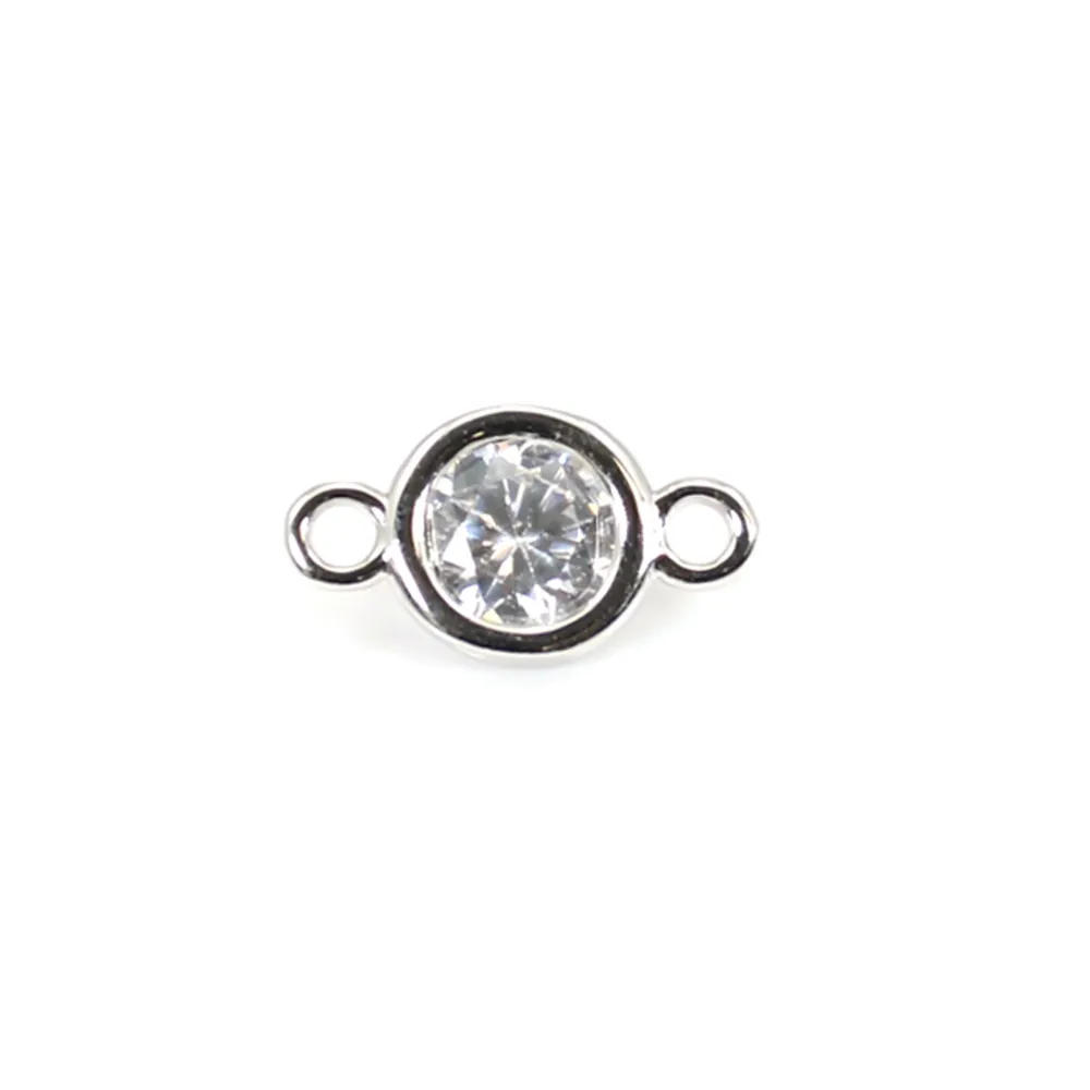 Intercalaire ronde avec zirconium plaquée or blanc sur laiton 4x8mm x 2pcs