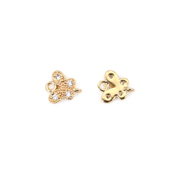 Butterfly zirconium spacer plated "flash" gold brass 6.5x7.5mm x 2pcs
