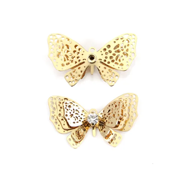 Breloque papillon avec zirconium doré sur laiton 12x20mm x 4pcs