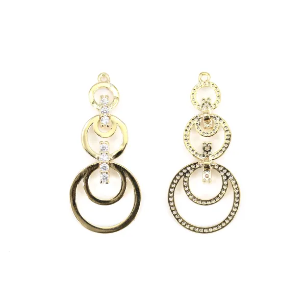 Pendant circles with zirconium plated by "flash" gold on brass x 1pc