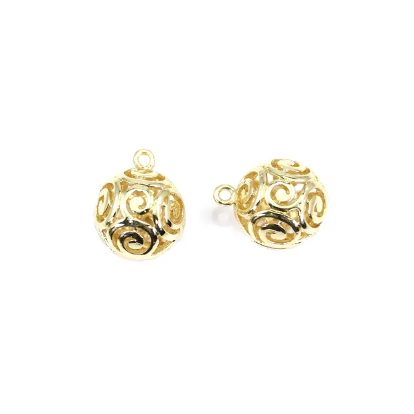 Pendentif boule ajourée plaquée par "flash" or sur laiton 12mm x 4pcs