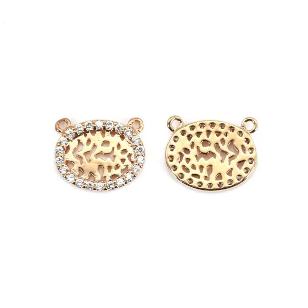 Pendentif ovale ajouré avec oxydes de zirconium, doré sur laiton 11x14mm x 1pc