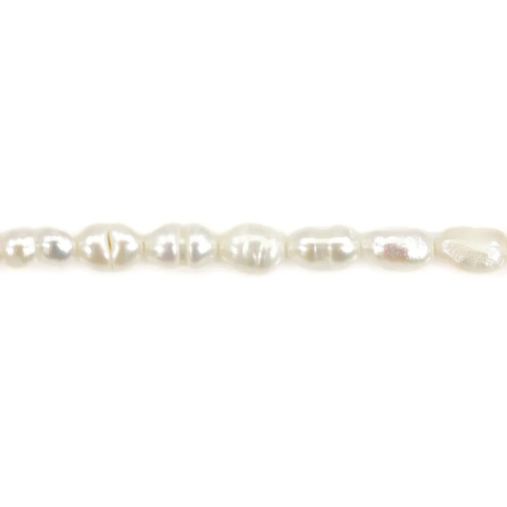 Perle de culture d'eau douce, blanche, olive/irrégulière 2.5-3mm x 35cm