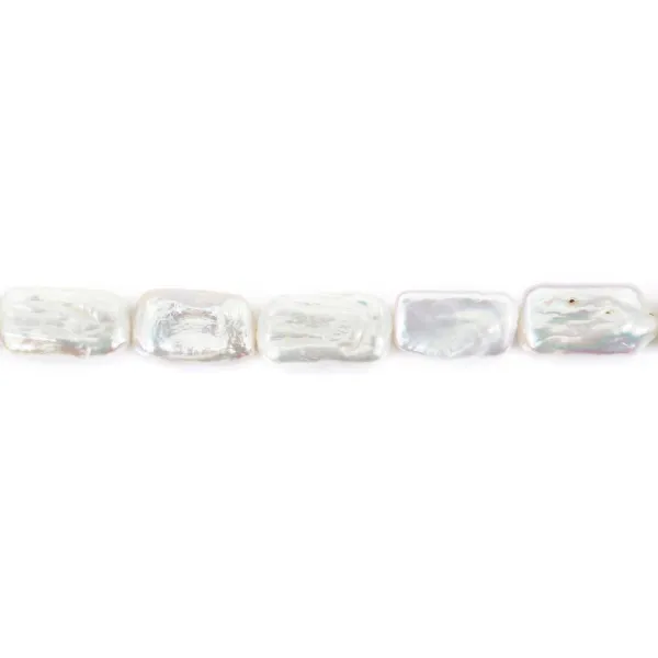 Pérola cultivada de água doce, branca, retângulo barroco, 10x15mm x 39cm