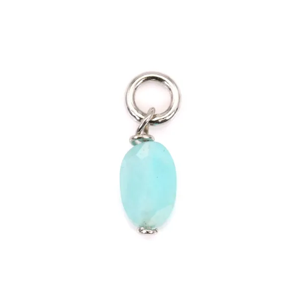 Breloque Saphir ovale facetté 4x6mm - Argent Rhodié  x 1pc