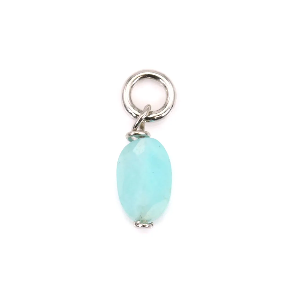 Breloque Saphir ovale facetté 4x6mm - Argent Rhodié  x 1pc