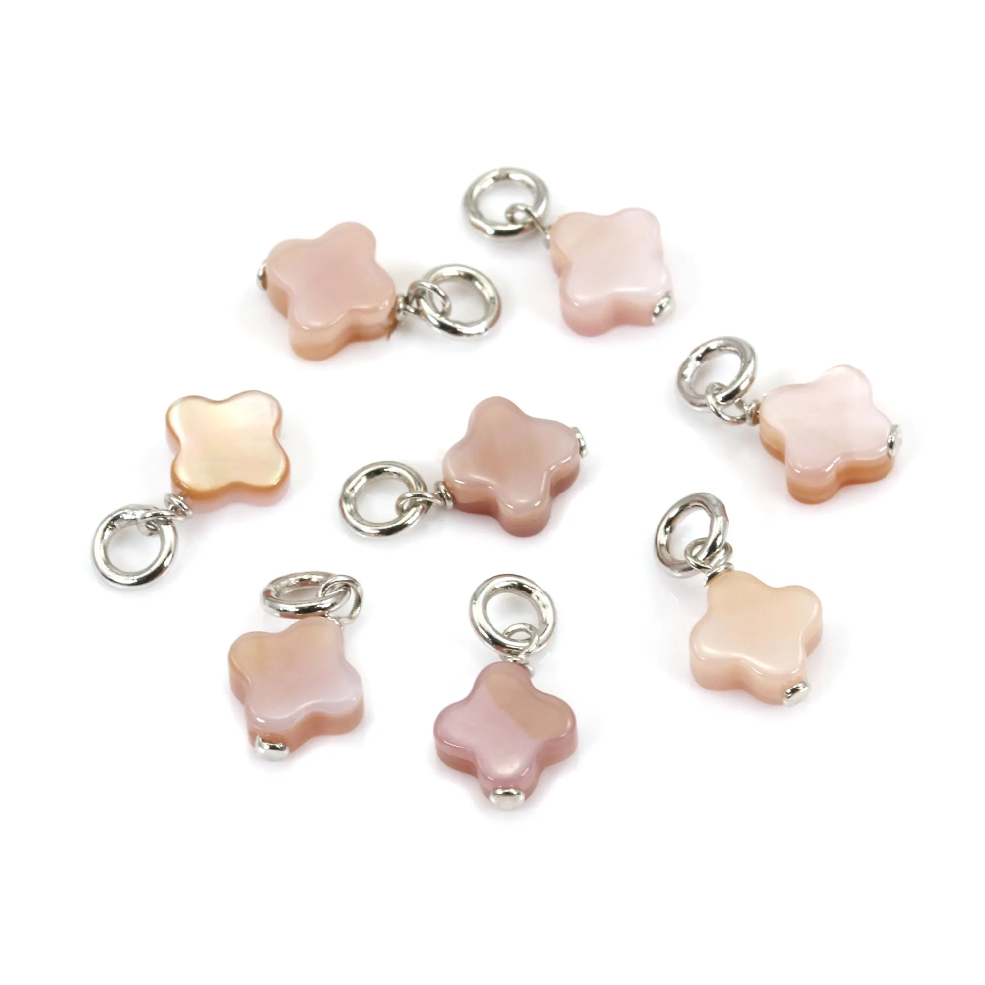 Pendentif En Argent Massif - Cercle Bicolore Avec Breloque En Nacre Rose - Occasion