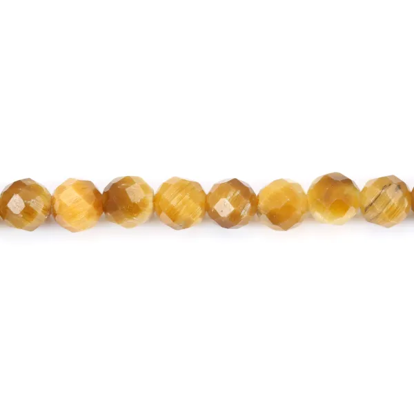 Oeil de tigre gold, de forme ronde facetté, de taille 4mm x 39cm