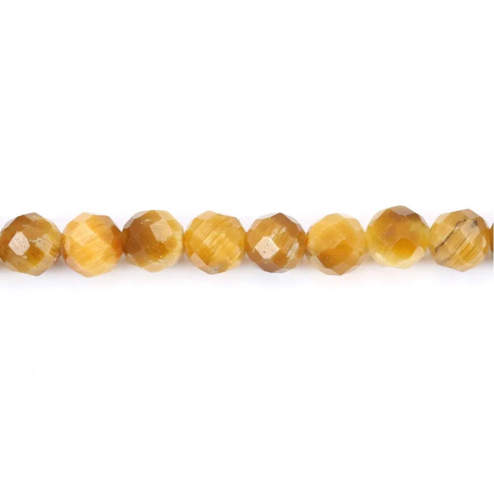 Oeil de tigre gold, de forme ronde facetté, de taille 4mm x 39cm