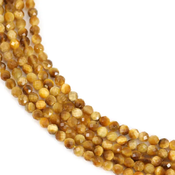 Oeil de tigre gold, de forme ronde facetté, de taille 4mm x 39cm