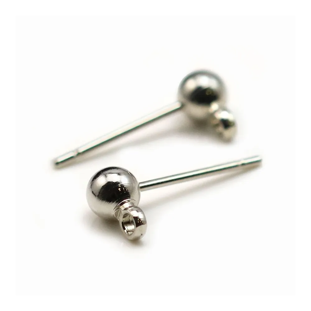 Clous d'oreilles avec boule, en métal couleur argent rhodié, 3mm x 20pcs