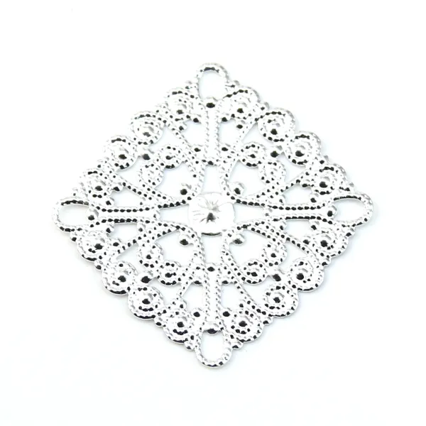 Square Filigreed silver tone 28mm x 1pc