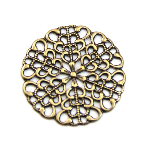 Round Filigreed bronze tone 25mm x 1pc