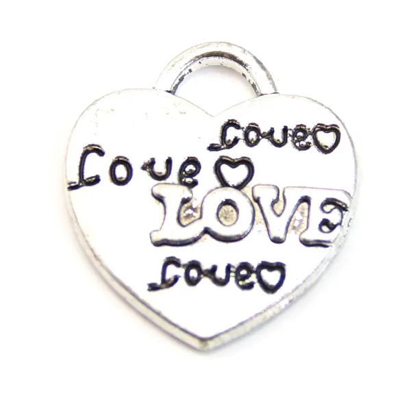Breloque coeur & love argenté 22x24mm x 1pc