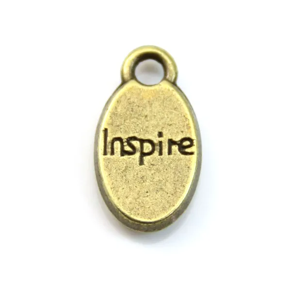 Charms message inspire bronze 9x15mm x 4pcs