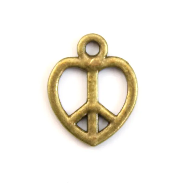 Breloque en peace & love bronze  14mm x 4pcs  