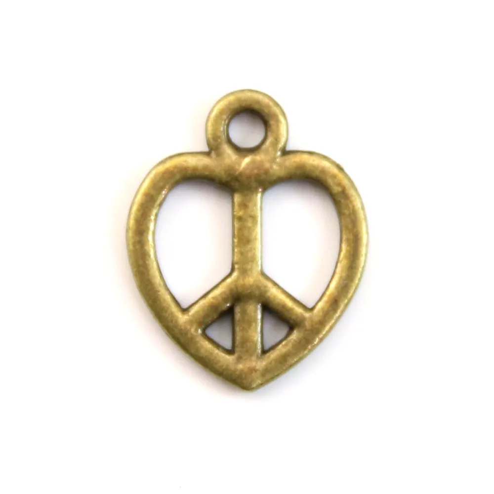 Peace & love charm bronze tone 14mm x 4pcs