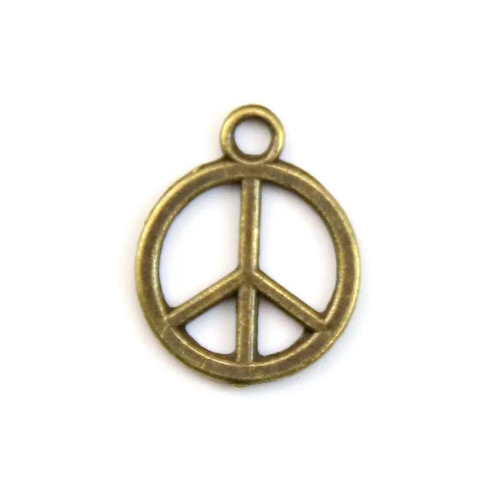 Breloque en peace & love bronze 12mm x 4pcs  